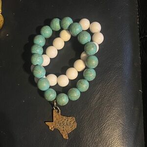 Turquoise and White Beaded Bracelet with Texas Charm